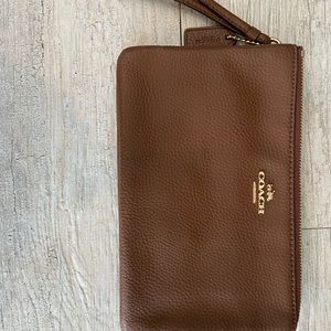 Coach Brown Leather Double Wristlet